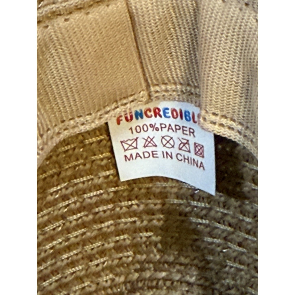 Funcredible 100% Paper Adjustable Western Cowboy Festival Tan Rodeo Straw Hat - Picture 3 of 7